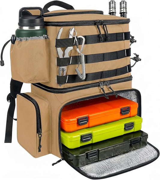 MATEIN Fishing Backpack, Water Resistant Tackle Storage Bag with Rod Holders & Cooler, Fishing Gifts for Men