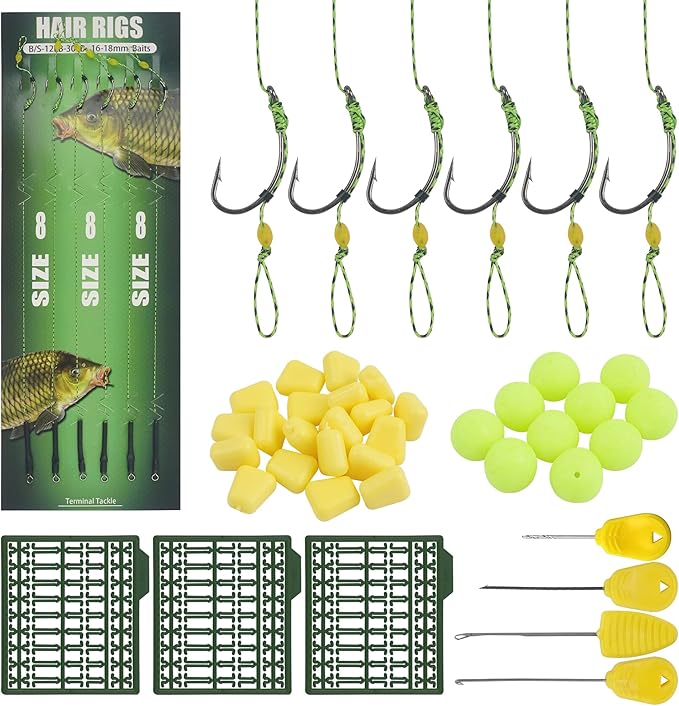 43pcs/152pcs Carp Fishing Hair Rigs Baits Carp Rigs Kit Corn Fishing Beads Boilie Bait Stops Dumbell Stoppers and Stringer Needle Fishing Equipment