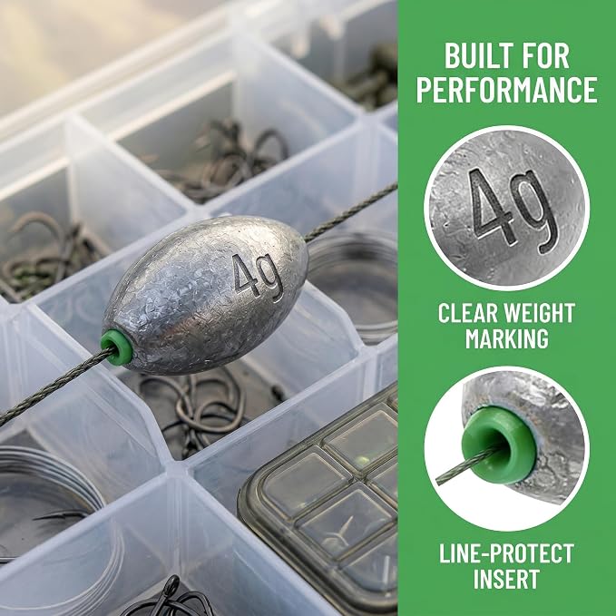 Egg Sinkers Fishing Weights, Oval Slip Sinkers Bullet Lead Fishing Weights for Freshwater Saltwater Tackle Set 1/8oz to 1oz