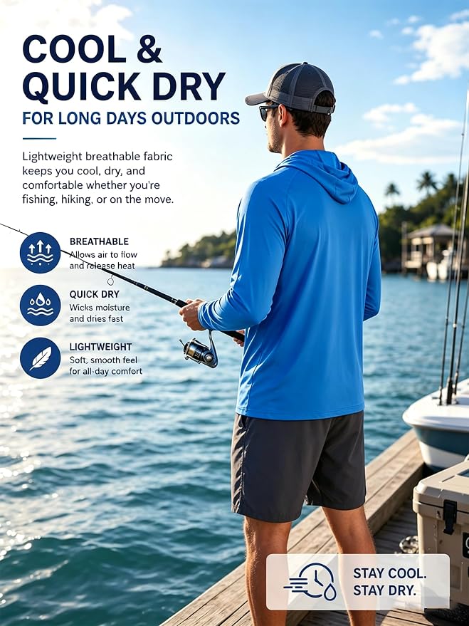 ZITY 3 Pack Men's Sun Protection Hoodie Shirt Fishing Shirts for Men UPF 50+ Long Sleeve Shirt Lightweight Rash Guard