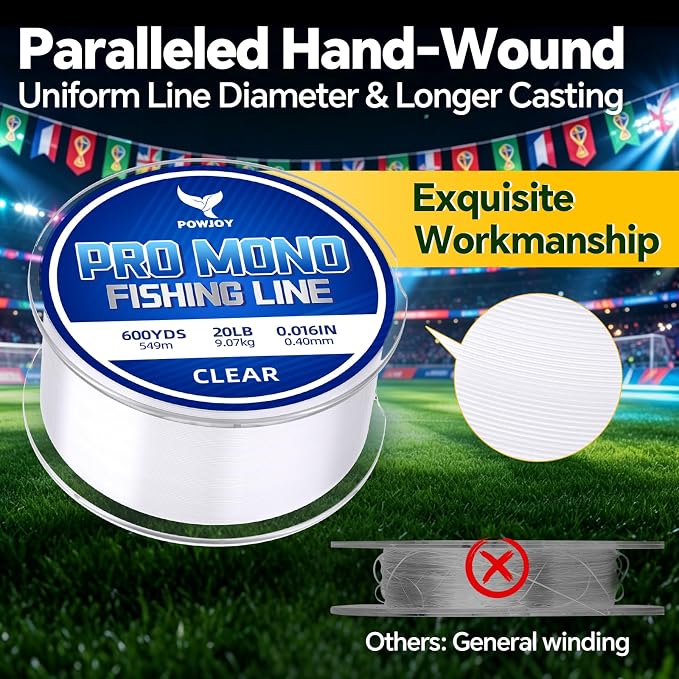 Pro Monofilament Fishing Line with Knot Instruction Cards for Multi Purpose Cost Effective, Strong Yet Thin Nylon String for Big Fishes, Tangle-Free & UV Resistant, 15/20/30/50/80LB