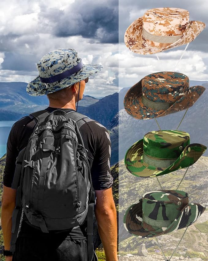 10 Pcs Wide Brim Boonie Hat Bucket Hats Camo Solid UV Sun Protection Fishing Hat for Men Women Hiking Safari Hunting