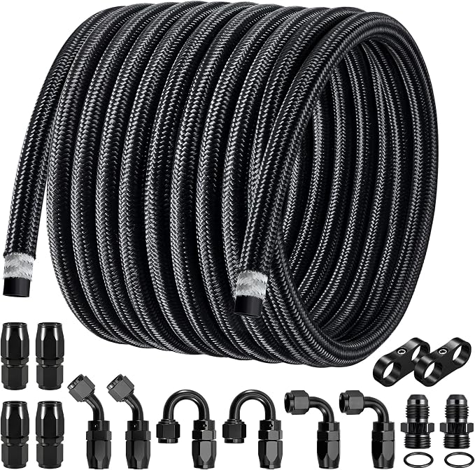 EVIL ENERGY 8AN Fuel Line Kit, AN8 Nylon Stainless Steel Braided Fuel Line Hose, with 14 PCS Fitting Adapter CPE Transmission Line 20FT