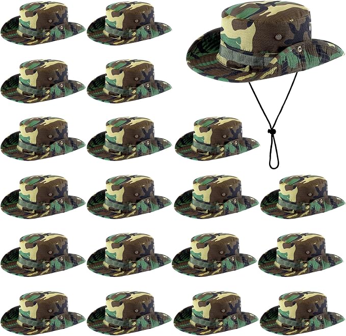 Xtinmee 20 Pcs Boonie Hat Bulk Wide Brim Bucket Hat Safari Hats Outdoor Sun Hats for Hiking Camping with Adjustable Strap