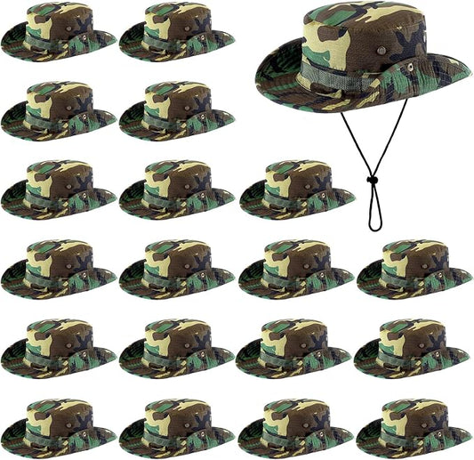 Xtinmee 20 Pcs Boonie Hat Bulk Wide Brim Bucket Hat Safari Hats Outdoor Sun Hats for Hiking Camping with Adjustable Strap