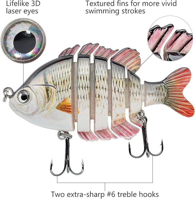 BASSDASH SwimPanfish Multi Jointed Panfish Bluegill Swimbaits Hard Topwater Bass Lures Fishing Lure Crank Saltwater 3.5in/0.85oz
