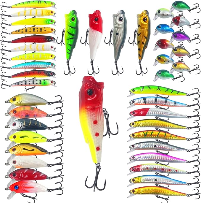 43PCS Bass Fishing Lures Kit Set Topwater Hard Baits Minnow Crankbait Pencil VIB Swimbait for Bass Pike Fit Saltwater and Freshwater