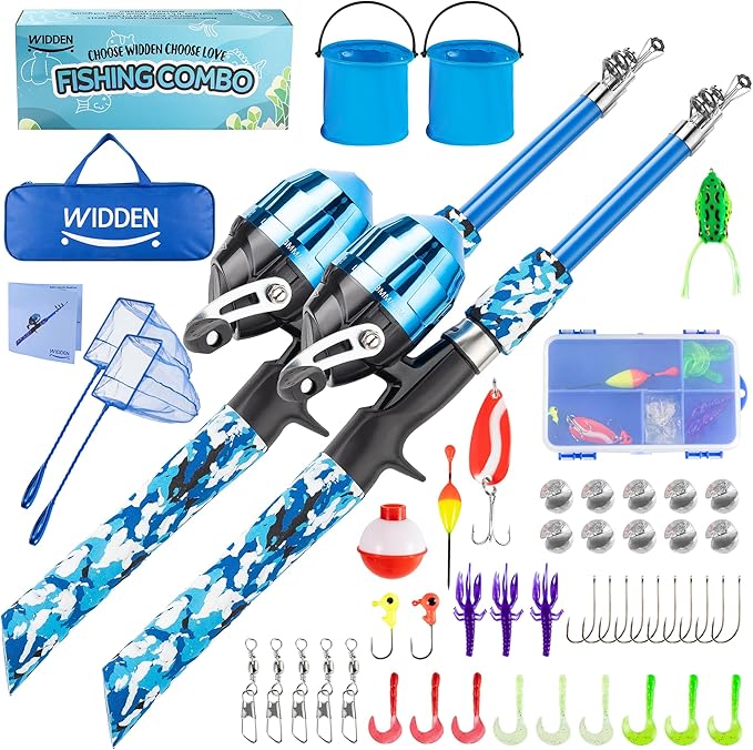 WIDDEN Kids Fishing Pole, Portable Telescopic Kids Fishing Poles for Boys and Girls, Fishing Rod and Reel Combo Kit with Tackle Box, and Fishing Net, Best Fishing Pole for Toddler Youth