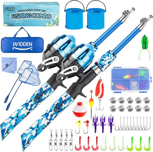 WIDDEN Kids Fishing Pole, Portable Telescopic Kids Fishing Poles for Boys and Girls, Fishing Rod and Reel Combo Kit with Tackle Box, and Fishing Net, Best Fishing Pole for Toddler Youth