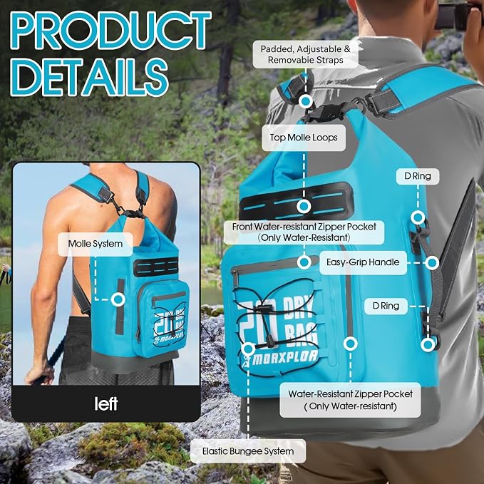 MORXPLOR Dry Bag Waterproof,5L/10L/20L/30L/40L/55L Roll Top Dry Bag Backpack with WaterProof Phone Case for Swim,Kayak
