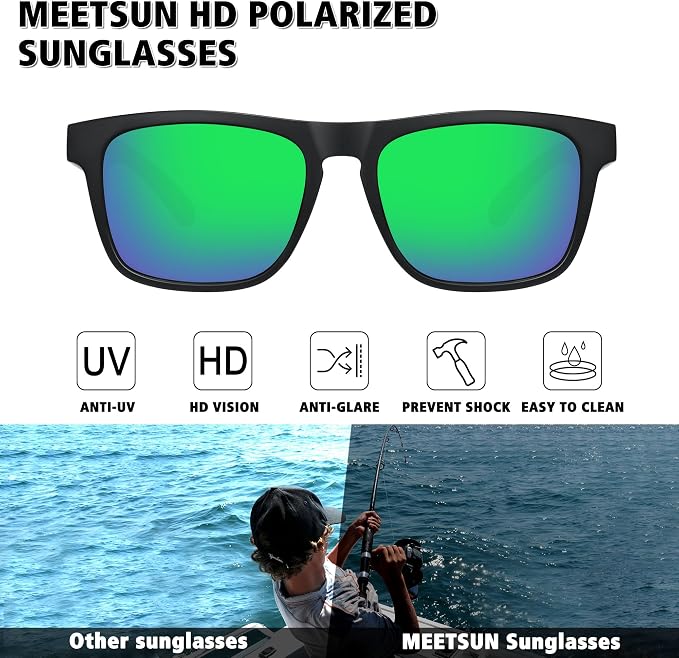 MEETSUN Polarized Sunglasses For Men Women UV Protection Square Frame Sport Fishing Driving Sunglasses