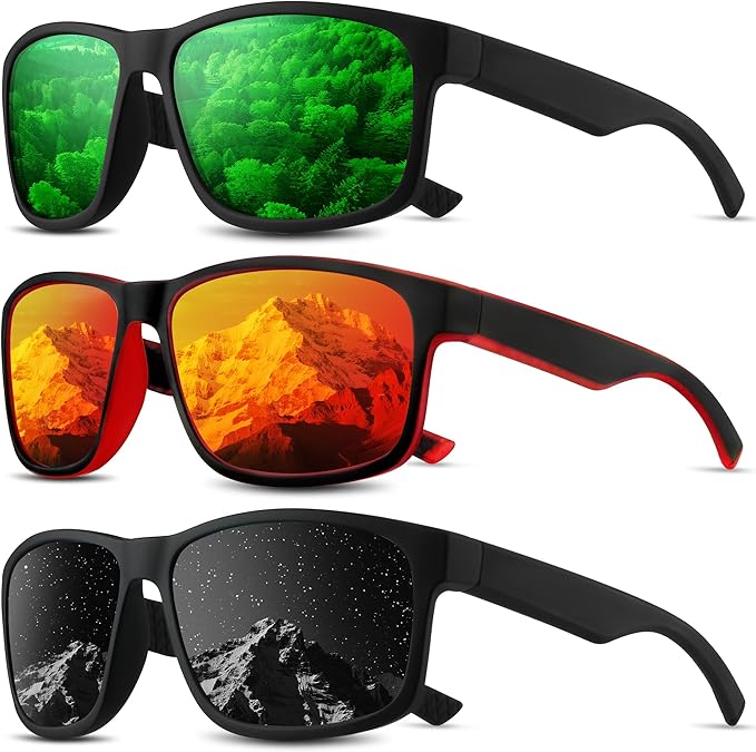 Square Polarized Sunglasses for Men and Women, Mens Sunglasses UV Protection with Lightweight Frame Sun Glasses