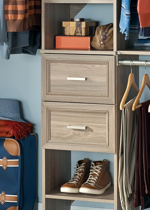 ClosetMaid SuiteSymphony Wood Closet Drawer, Add On Accessory, Shaker Style, For Storage, Closet, Clothes, 16” x 10” Size for 16 in. Units, Natural Gray