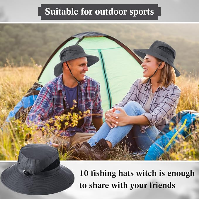 Xtinmee 10 Pcs Bucket Hat Bulk Safari Hat Wide Brim Boonie Hiking Fishing with Chin Strap for Women Men Adult Summer