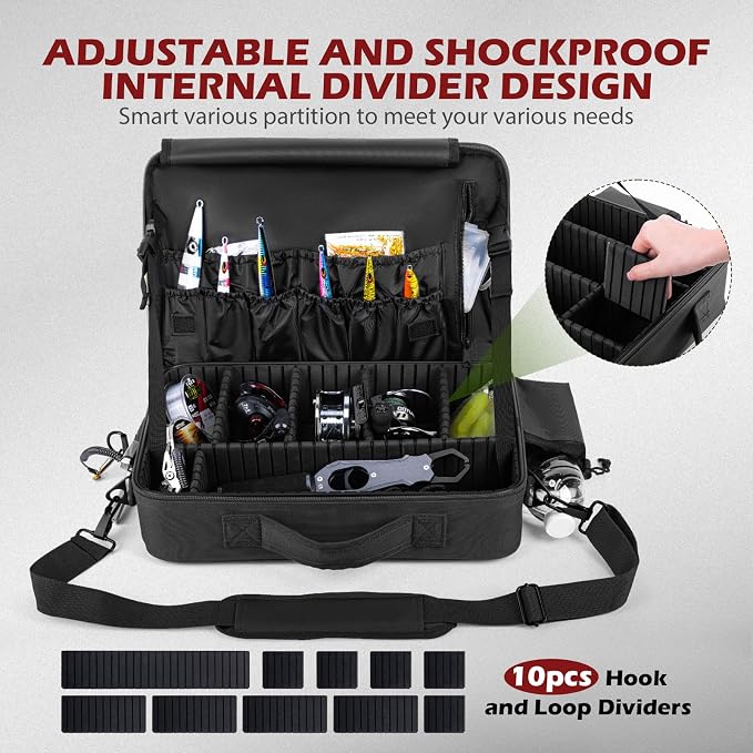 Goture Black Fishing Reel Case, Customize Storage, Shockproof Internal Divider Design, Structured Load-Bearing Design, Tough and Water-resistant, Keep Reels Protective