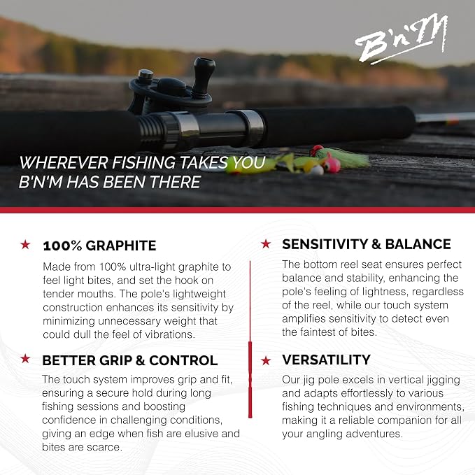 B'n'M Bucks Best Ultralite Bottom Reel Seat 2 Piece Jiggin Pole