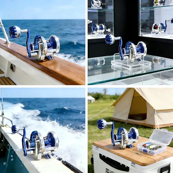 66-77lbs Jigging Reel, 6.3:1 9BB+2RB Conventional Reel, CNC All Aircraft Aluminum Left and Right Hand Saltwater Fishing Reel (Blue, 66lb-300, Right Hand)