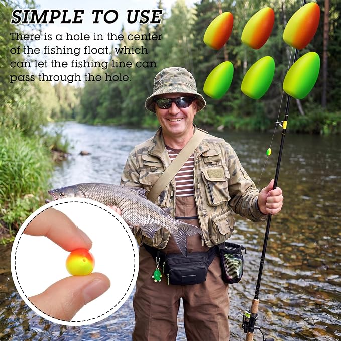 Skylety 60 Pieces Foam Floats Bullet Fishing Foam Snell Floats Pompano Rigs Oval Fly Fishing Strike Indicators for Trout Catfish Walleye