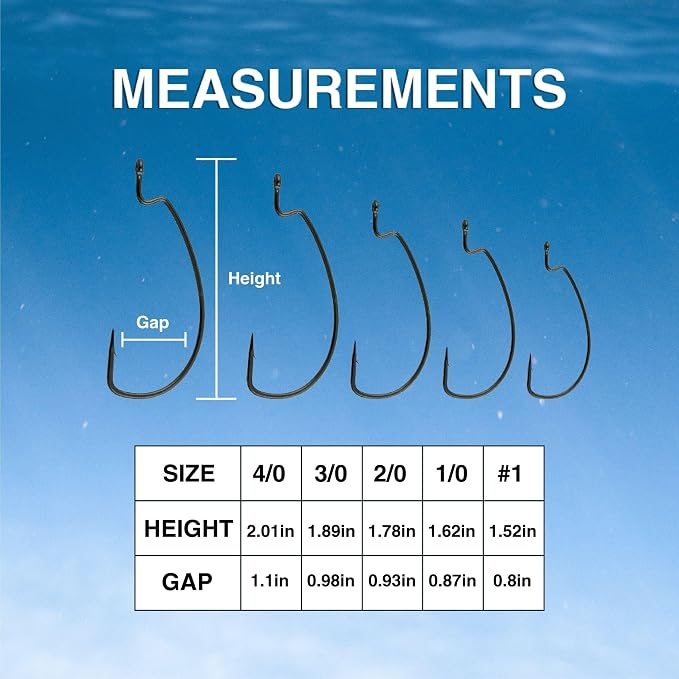 Reaction Tackle Offset EWG Worm Hooks - Super Strong Wide Gap Texas Rig Hooks for Soft Plastic Baits - High Carbon Steel Bass Fishing Hooks (25-Pack)