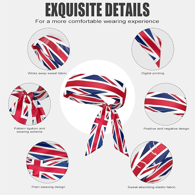 Flag Tie Headbands for Men Women, Moisture Wicking Sweatband Breathable Sports Headwrap, Non-Slip Stretchy Adjustable Fitness Hair Band