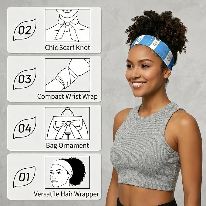 Tie Headband for Women & Men, Flag Patterned Sports Sweatband Head Wrap, Hair Bandana Accessory, 40" x 2.4"