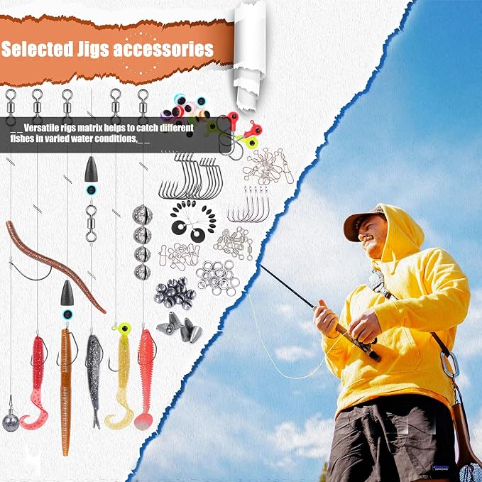 EXAURAFELIS Fishing Lures,Tackle Box with Tackle Included, Crankbaits, Spoon, Shrimp Worm Bait, Hooks,Weights & Other Accessories, Fishing Lures kit Lure Set for Bass Trout Salmon