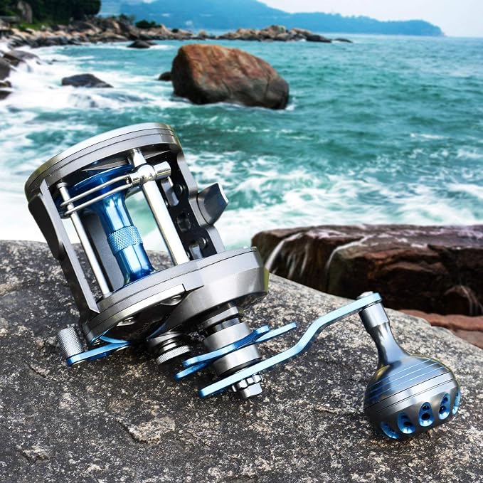 Burning Shark Trolling Reel Saltwater Level Wind Reels, Drag Reels Boat Fishing Ocean Fishing for Sea Bass Grouper Salmon