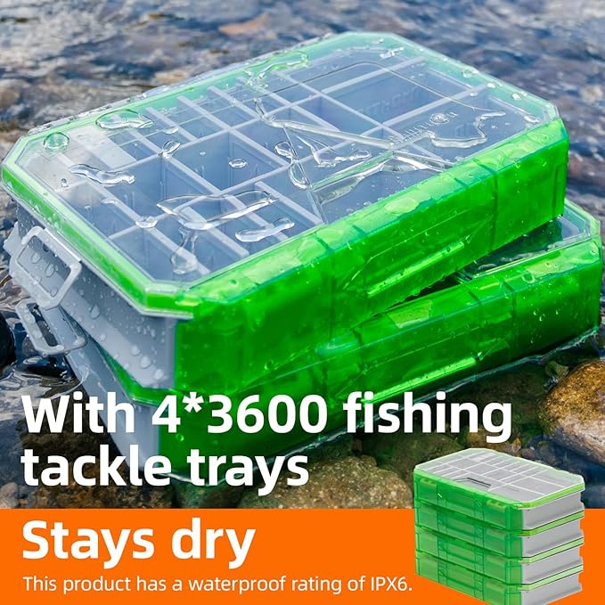 Ghosthorn Fishing Tackle Backpack with 4 3600 Tackle Boxes Rod Holder Outdoor 43L Large Bag with Detachable Wasit Bag Storage Fishing Gear and Equipment Waterproof