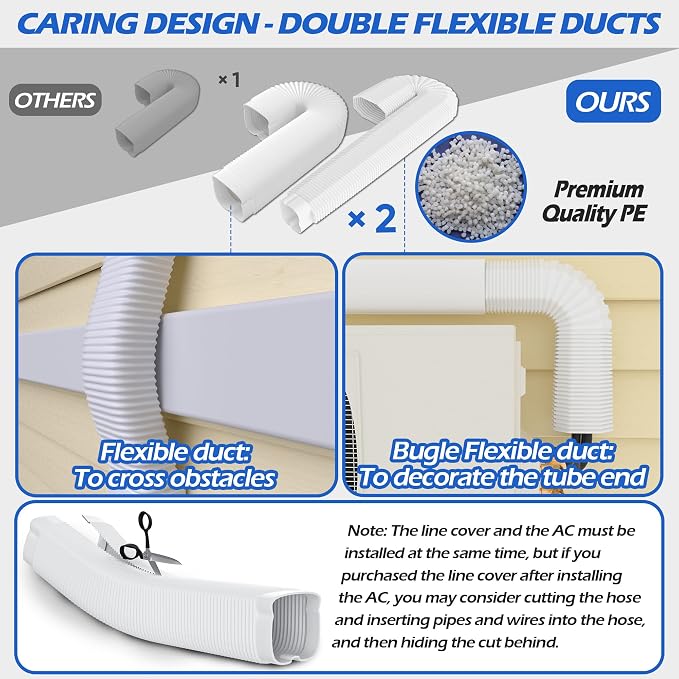 Mini-split Line Set Cover: 3'' 17 Ft Line Hide for Mini Split Air Conditioner Central AC HVAC - Waterproof Decorative Pipe Cover for Outdoor