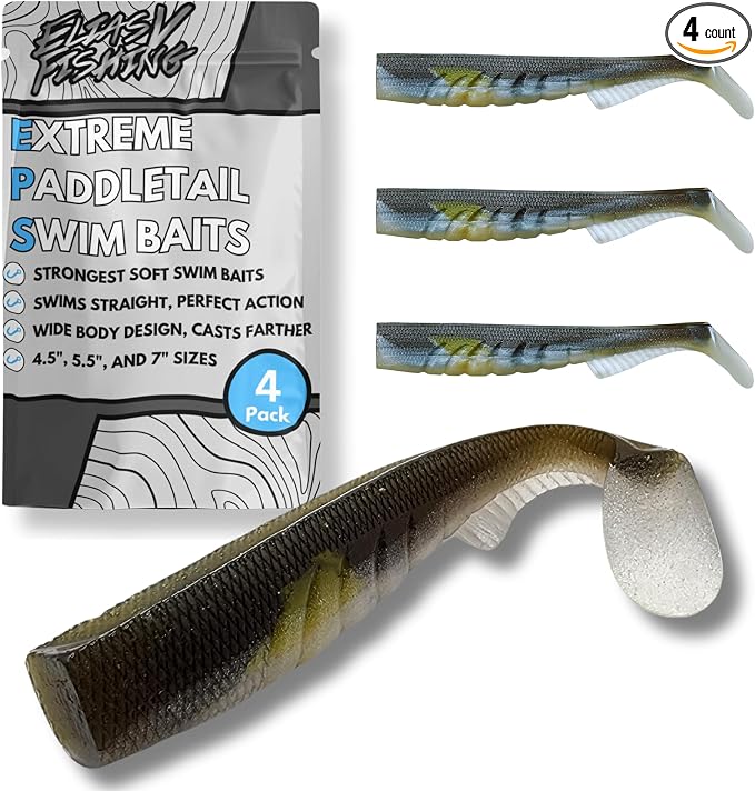Extreme Paddle Tail Swim Baits - Soft Plastic Swimbaits, Premium Paddle Tail Swimbaits for Bass Fishing, Great Action Lifelike Saltwater Soft Swimbait Shad Lure