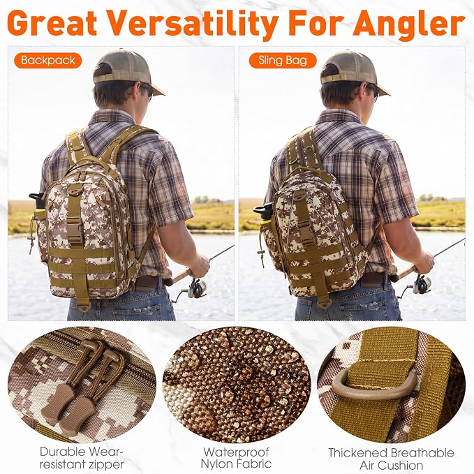RoundFunny 256 Pcs Fishing Backpack with Tackle Box Gears, Tackle Sling Bag Backpack, Fishing Hook, Lures, Retractable Landing Net, Plier, Lip Gripper, Hook Remover, Fish Gift Men