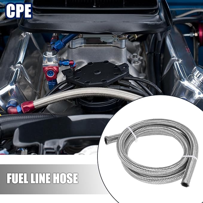 X AUTOHAUX Car Stainless Steel Braided Mesh Hose 3.3ft 3/8" AN6 Fuel Hose Oil Gas Line Silver Tone