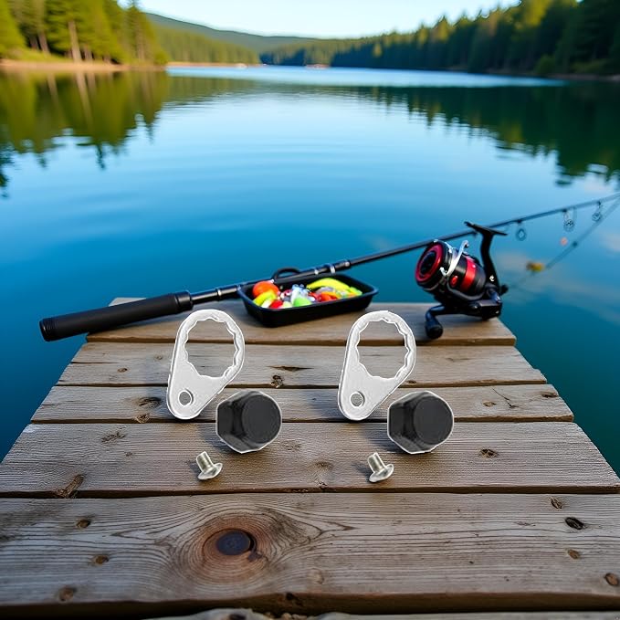 2Pcs Silver M7 Fishing Reel Screws Nut Caps, Metal Fishing Reel Handle Screw Cap Crank Nuts and Locking Plate Replacement for Left and Right Hand Plate DIY Fishing Accessory Hunting Fishing Reels