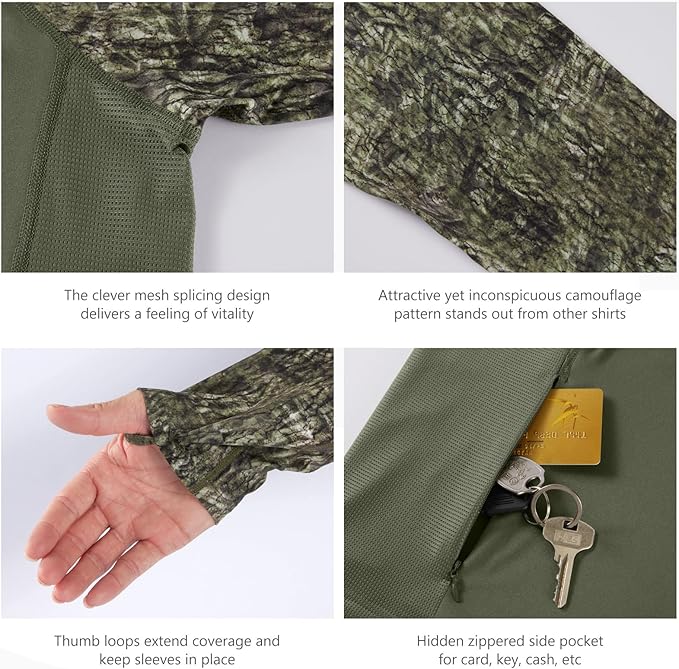 BASSDASH Men’s UPF 50 Performance Fishing Shirt Cooling Hoodie Camo Long Sleeve FS17M