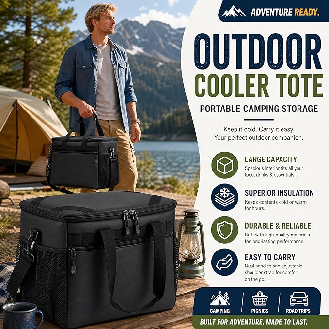 Insulated Cooler Bag 38L Leakproof Soft Cooler Tote Dual Compartment Waterproof Beach Ice Chest,Collapsible Bag Organizer Holds 50 Cans for Camping Picnic Travel Fishing Grocery Sports Event