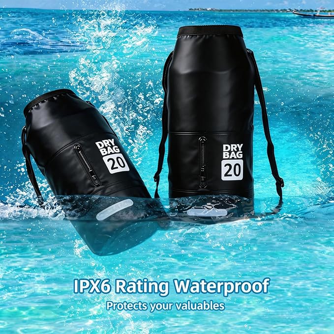 20L Waterproof Dry Bag - Floating Heavy Duty PVC Dry Sack - for Boating, Fishing & Beach - Backpack Style Waterproof Bag for Men & Women