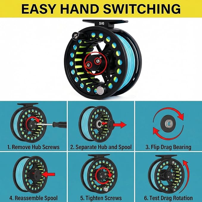 Fly Fishing Reel with Aluminum Alloy Body 5/6wt Die Cast Pre-Loaded Fly Reel with Line Combo for Trout Bass Carp Pike Panfish