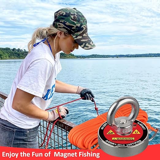 MUTUACTOR Powerful Fishing Magnet,1.89” Neodymium Rare Earth Magnet Heavy Duty,320lbs Strong Pulling Force Round Magnets with Eyebolt Hooks for Salvage,Recovery and Retrieval