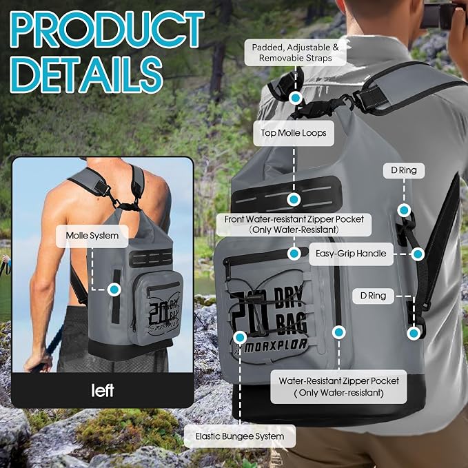 MORXPLOR Dry Bag Waterproof,5L/10L/20L/30L/40L/55L Roll Top Dry Bag Backpack with WaterProof Phone Case for Swim,Kayak