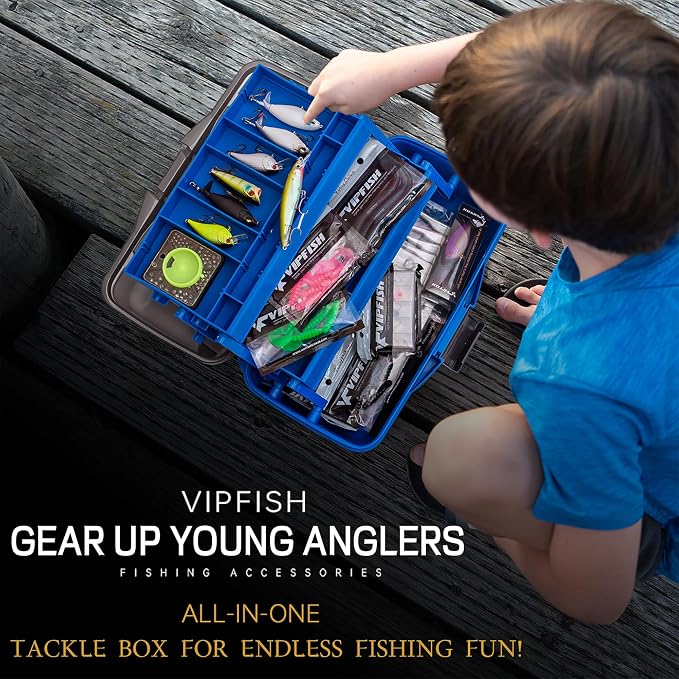 Fishing Tackle Box with Tackle Included Lures, Hooks, Weights, 3-Layer Freshwater Fishing Tackle Kit for Bass Fishing Gear and Equipment, Gift for Fishingman gift choice for Fathers Day