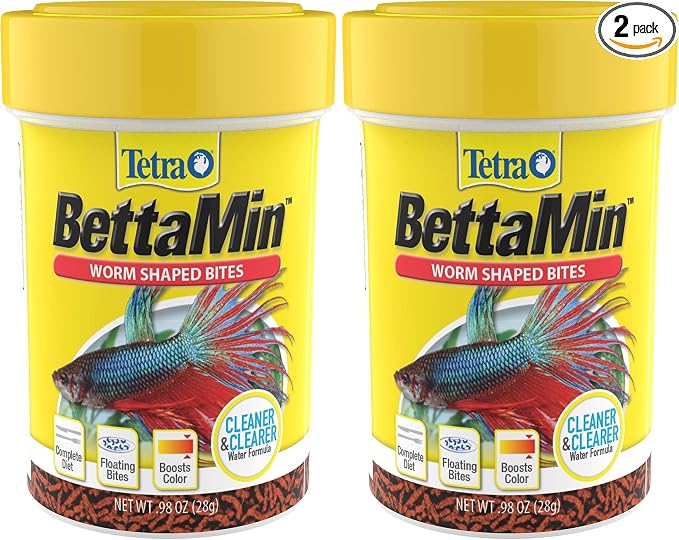 Tetra BettaMin Worm Shaped Bites 0.98 Ounce, Complete Diet for Bettas (Pack of 2)