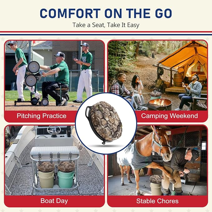 5 Gallon Bucket Seat for Yeti Loadout Bucket Only, 3" Thickened Foam Cushion, 360°Swivel Seats with Hang-It Hook, Seat lid for Dove Duck Hunting, Ice Fishing, Baseball, Camping, Gardening