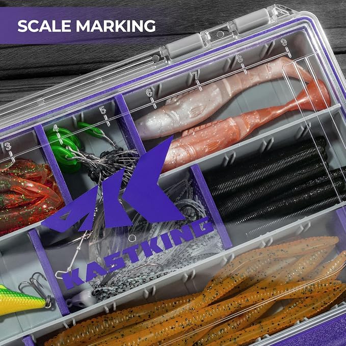 KastKing HyperSeal Waterproof Tackle Box, 3600 and 3700 Tackle Trays, Fishing Tackle Box Organizer with Removable Dividers, Lure Box and Terminal Tackle Storage,Purple