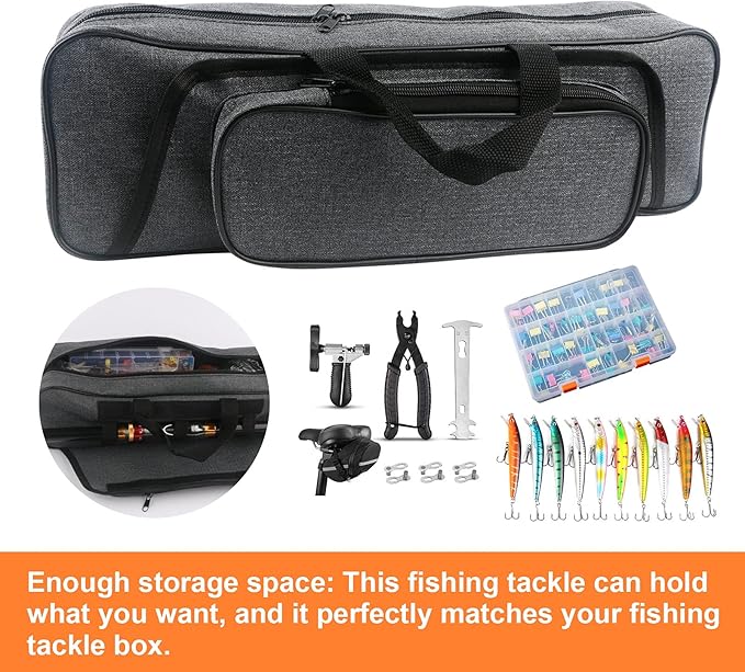 Hikary 43CM/17Inch Fishing Rod Case - Portable Folding Fishing Pole Tackle Storage Bag (gray)