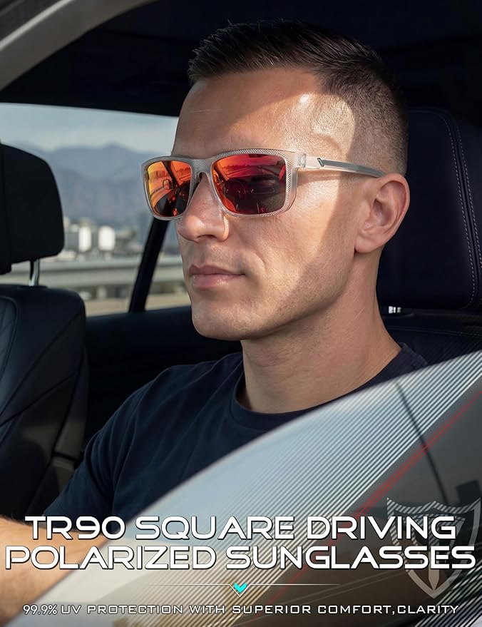 ATTCL Square Polarized Sunglasses for Men: Ultra-Light TR90 Frame UV400 Protection Sun Glasses for Fishing Driving