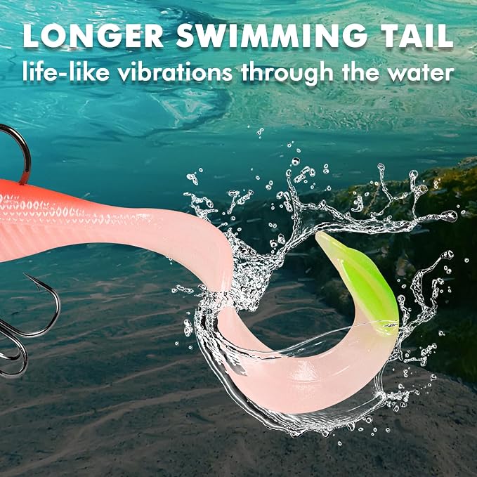 TRUSCEND Duramax Pre-Rigged Fishing Lures with BKK Jig Hooks, 10X Tear-Resistant TPE Soft Swimbaits for Bass Striper Trout Crappie Walleye Grouper, Lifelike Fishing Baits for Saltwater and Freshwater