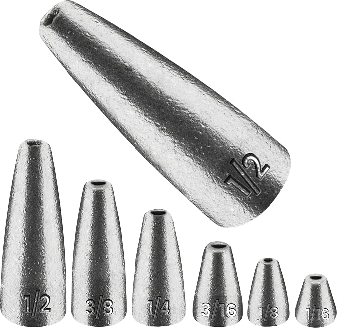 Reaction Tackle Lead Worm Weights - Bullet Shaped Sinkers with Size Stamped - Bass Fishing Tackle Fishing Weights (25-Pack)