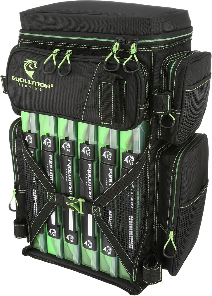 Evolution Fishing Drift Series Tackle Backpack, Outdoor Rucksack w/ 6 Fishing Tackle Trays, Heavy Duty