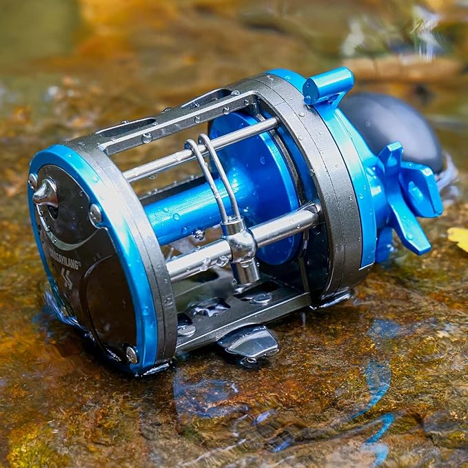 Sougayilang F47 Baitcasting Fishing Reel - Reinforced Metal Body Round Baitcaster for Smooth Powerful Saltwater Inshore Surf Trolling - Conventional Reel for Catfish, Musky, Bass, Pike