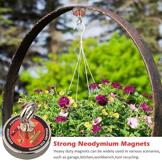 MUTUACTOR Super Strong Fishing Magnet,1.89” Neodymium Rare Earth Magnet Heavy Duty,300lbs Pulling Force Round Magnets with Lifting Eyebolt Hooks for Salvage,Recovery and Retrieval